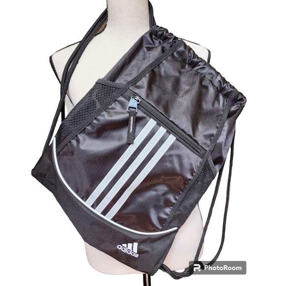 Adidas Backpack Lightweight Black Sackpack Gym School Beach - Picture 1 of 7